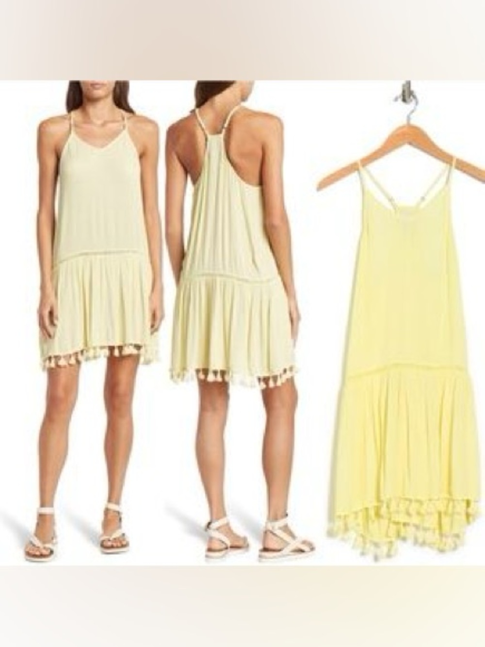 AREA Lemon Yellow Pom-Pom Racerback Swim Coverup